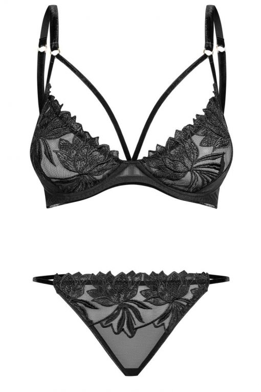 101118 Set ouf of plunge underwired bra with embroidery and brief - XL (BH 75E/80D & Panty 42)