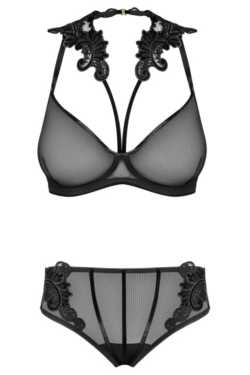 171818 Set out of plunge underwired bra with embroidery and brief by Petite Noir