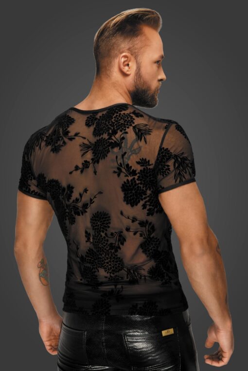 Slinky flock embroidery t-shirt for men. A sexy and playful top for many occasions.