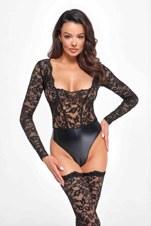 F296 Psyche bodysuit of lace and wetlook
