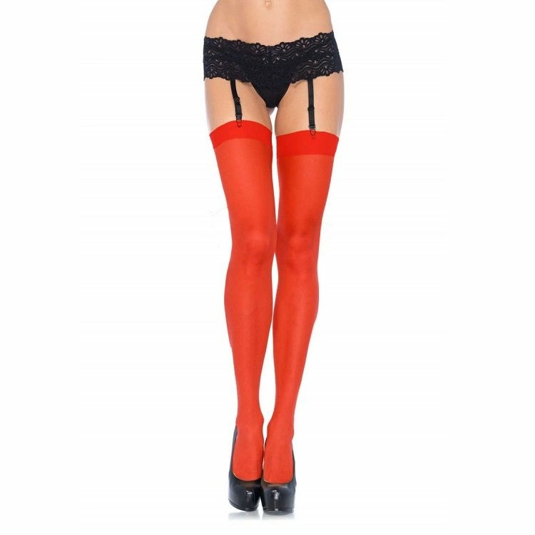 Leg Avenue Red Sheer Tights with Opaque Elastic Band One Size