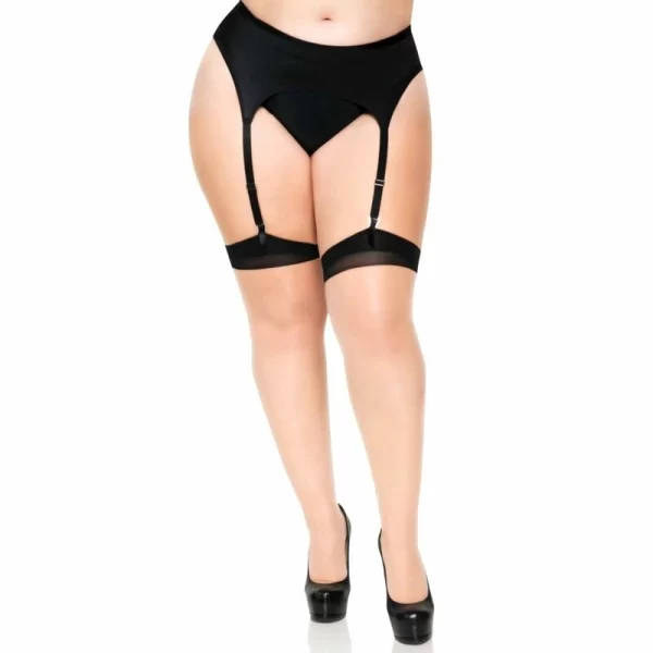 Leg Avenue Plus Size Two-Tone Sheer Thigh Highs with Backseam & Cuban Heel