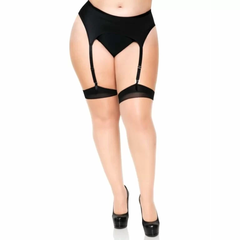Leg Avenue Plus Size Two-Tone Sheer Thigh Highs with Backseam & Cuban Heel