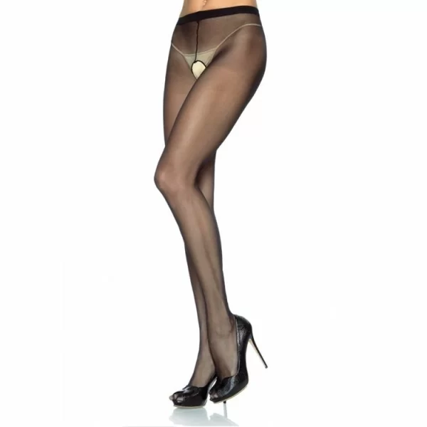 Leg Avenue Black Nylon Open-Crotch Pantyhose Adjustable Size