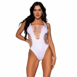 Leg Avenue Seamless Shredded Racerback Thong Bodysuit White One Size