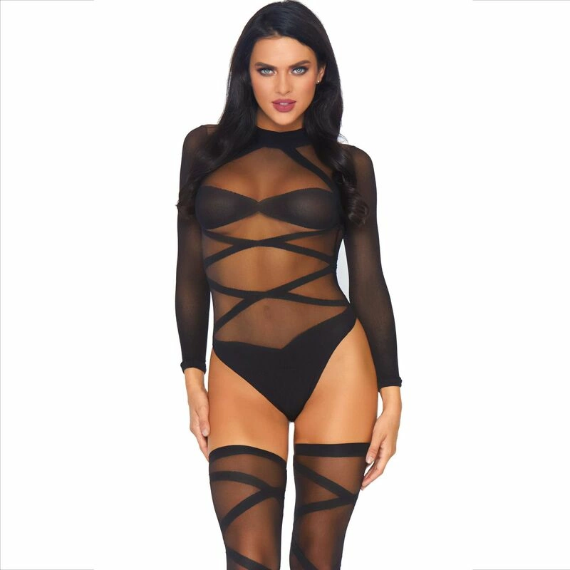 Leg Avenue 2-Piece Bodysuit & Thigh-High Set Black/White One Size - Boutique Anelma