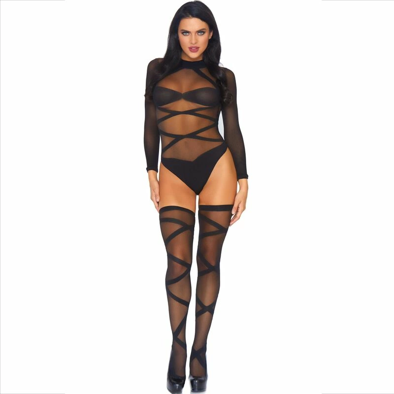 Leg Avenue Komplet 2-częściowy Body i Pończochy Czarno-Białe One Size - Boutique Anelma