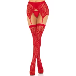 Leg Avenue Lace Thigh-Highs & Garter Belt Red-Black One Size