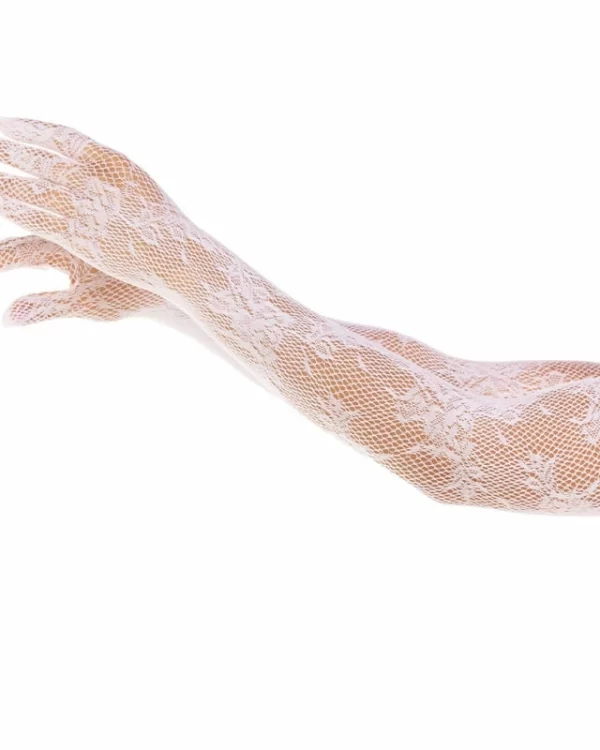 Leg Avenue Opera Mesh Gloves White Floral Pattern, One Size