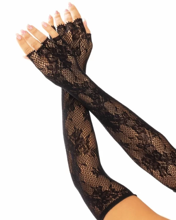 Leg Avenue Floral Mesh Opera-Length Fingerless Gloves Black One Size