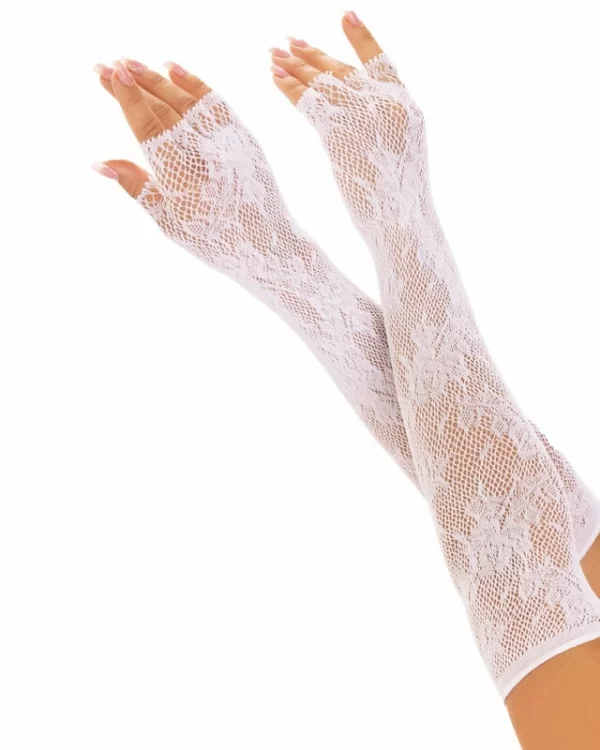 Leg Avenue Floral Mesh Opera Fingerless Gloves White One Size