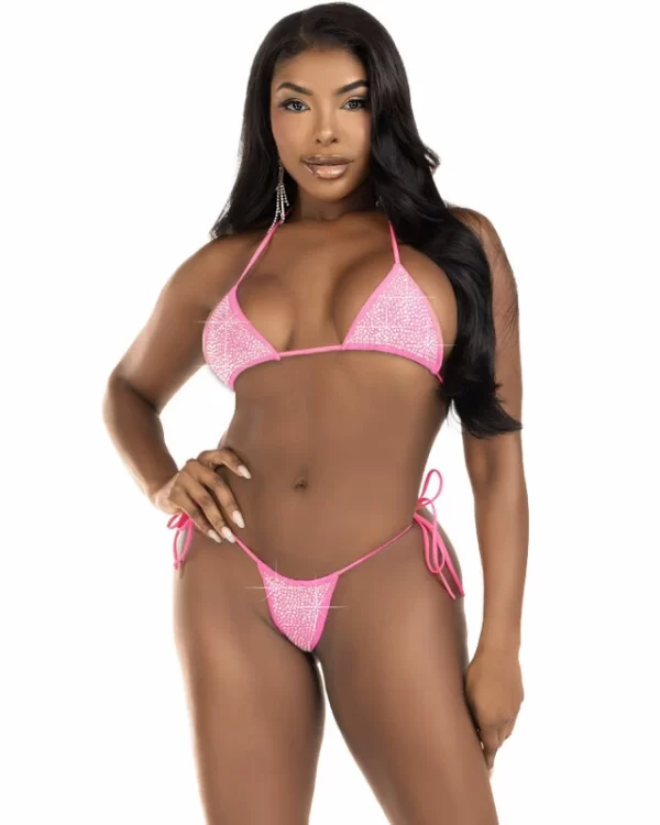 Leg Avenue Diamonds Bikini Fuchsia - Two-Piece Rhinestone Set, One Size