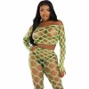 Leg Avenue 2-Piece Fishnet Crop Top & Footless Leggings Set Green One Size - Boutique Anelma