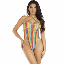 Leg Avenue Rainbow Criss-Cross Halter Bodysuit, One Size, Multicolor