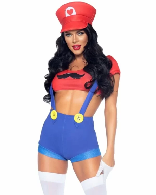 Leg Avenue Mario-Inspired Red/Blue Costume Set with Cap, Size M