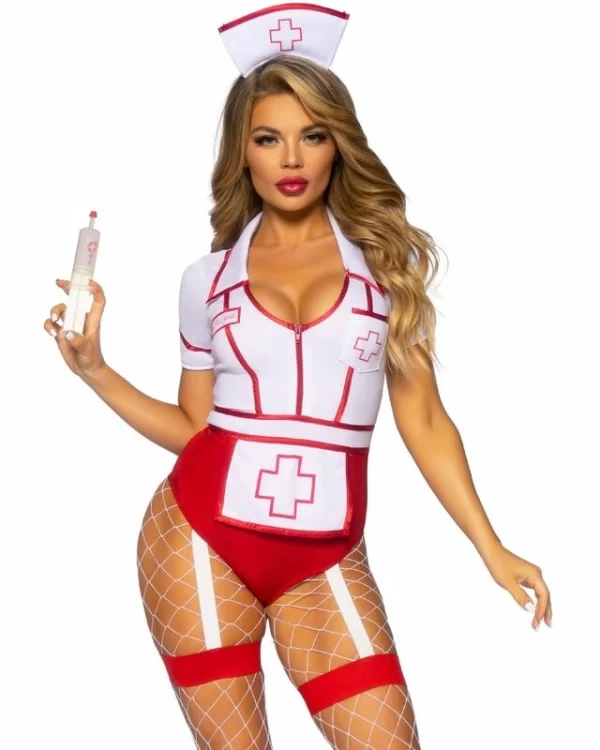 Leg Avenue Nurse Uniform Red/White S - Strapless Bodysuit Costume Set