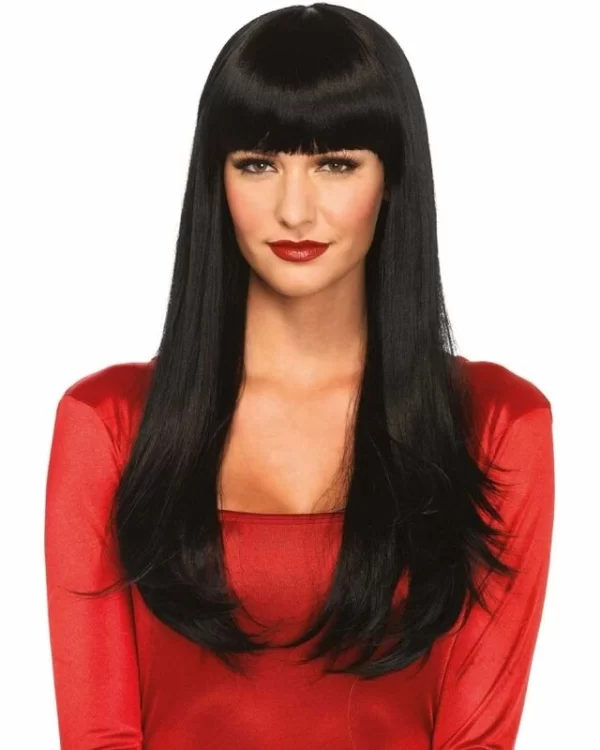 Leg Avenue Long Straight Black Wig with Fringe - Adjustable Fit