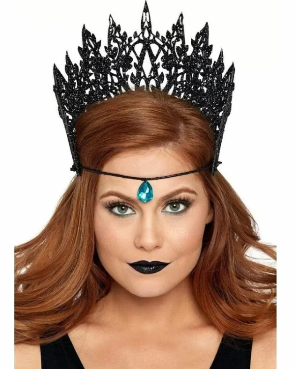 Leg Avenue Crown Black Glitter Blue Jewel - Elegant Party Accessory