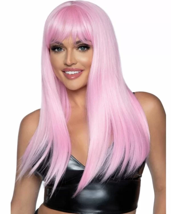 Leg Avenue Long Straight Bang Wig Pink - Adjustable Fashion Model