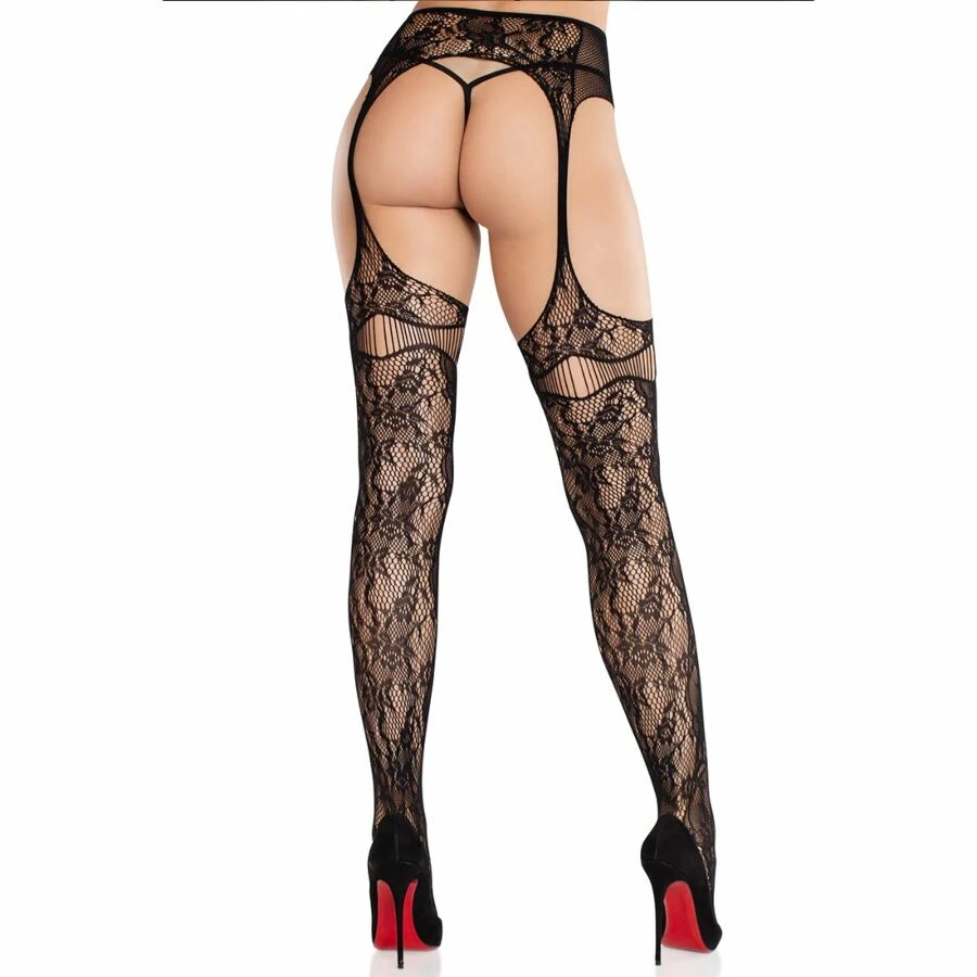 Leg Avenue Pończochy Koronkowe z Pasem Czarny Model 714718574981 - Boutique Anelma