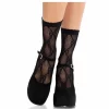 Leg Avenue Bow Lace Ankle Socks Black - Elegant Fishnet Design