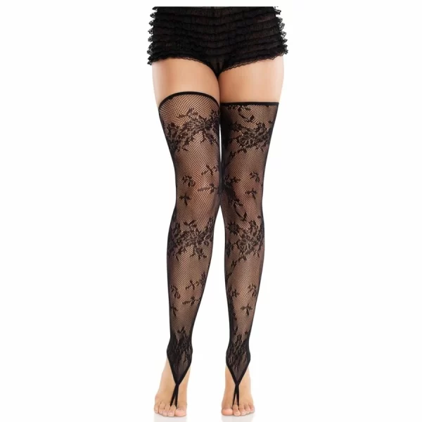 Leg Avenue Floral Lace Footless Tights Black - Elegant Stretch Design
