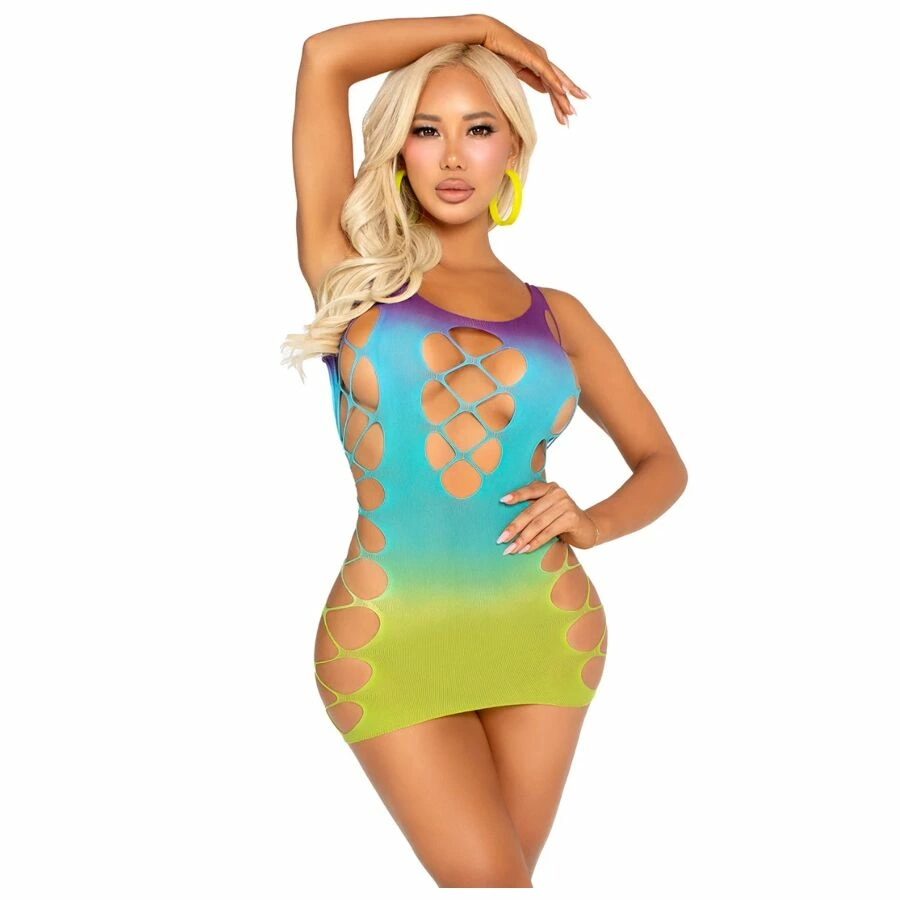 Leg Avenue Seamless Mini Dress Ocean Blue with Decorative Cutouts - Boutique Anelma