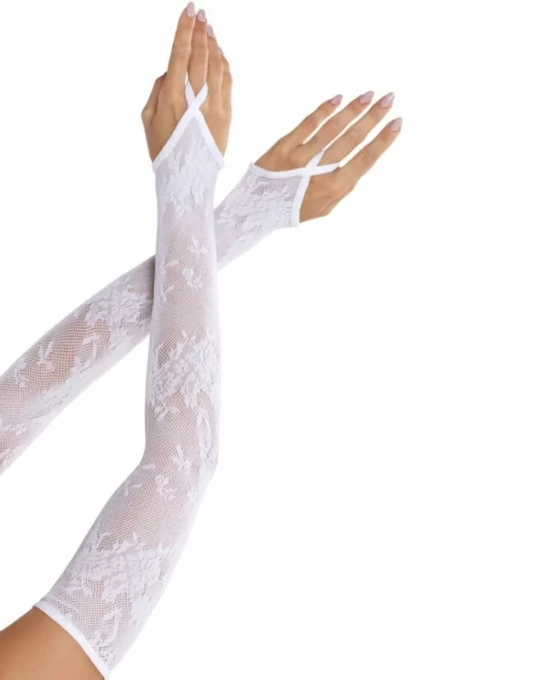 Leg Avenue Extra Long White Floral Lace Mesh Arm Warmers 714718575087