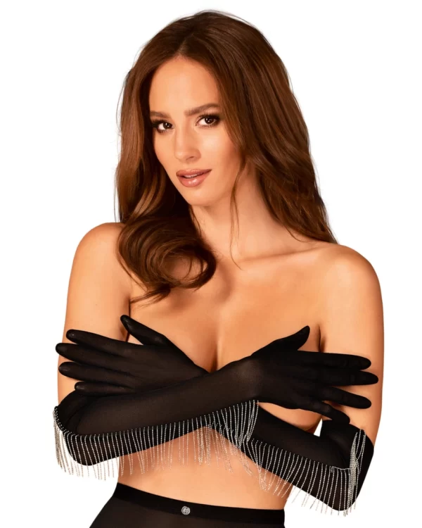 Obsessive Milladis Elegant Mesh Gloves XL/2XL with Decorative Beads