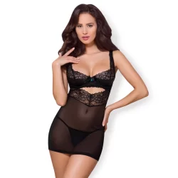 Obsessive 867-CHE-1 Chemise & Thong Set S/M Rosy Lace Multistretch