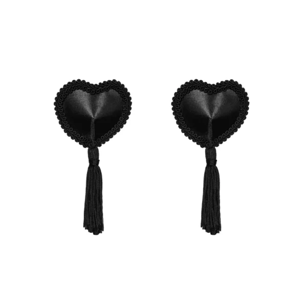 Obsessive Tassel Heart Pasties Black Satin 6cm - Reusable Covers