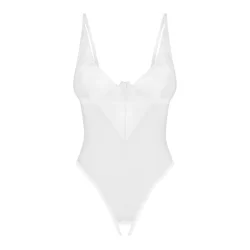 Obsessive Alissium White Bodysuit XL/2XL - Geometric Lace, Open Design