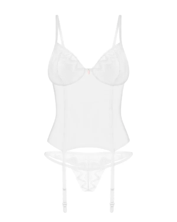 Obsessive Alissium Corset & Thong White XS/S - Lace Details, Adjustable Fit