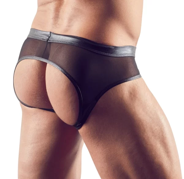 NEK Men's Open Back Briefs S Powernet Wet Look Black