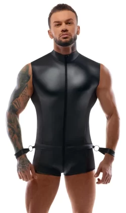 Svenjoyment Bondage Menâ€™s Jumpsuit & Adjustable Cuffs S Black