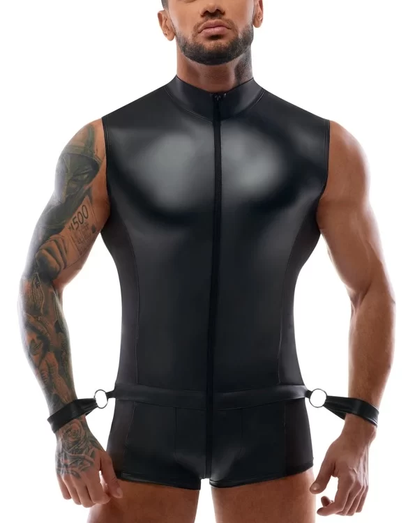 Svenjoyment Bondage Menâ€™s Jumpsuit & Adjustable Cuffs S Black