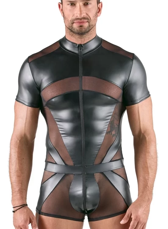 Svenjoyment Men's Black Powernet Playsuit S - Long Front-to-Back Zip