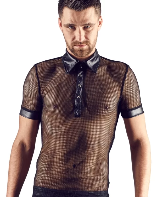 NEK Men's Polo Shirt S Wet Look & Mesh Black 100% Polyester