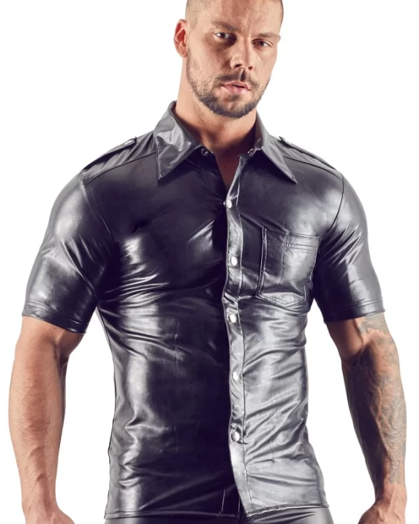 Cottelli Collection Imitation Leather Shirt S Black Fitted Design