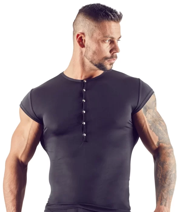 NEK Menâ€™s Shirt Black S - Microfibre, Short Sleeve, Silver Details
