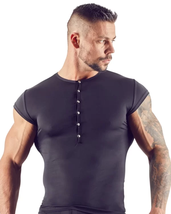 NEK Menâ€™s Shirt Black S - Microfibre, Short Sleeve, Silver Details