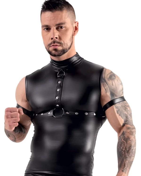 Svenjoyment Bondage Top Black S with Adjustable Arm Harness