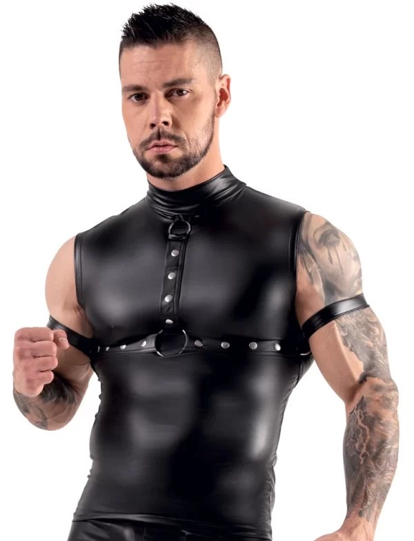 Svenjoyment Bondage Top Black S with Adjustable Arm Harness