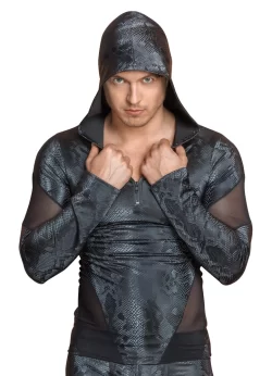 NEK Menâ€™s Long Sleeve Hooded Shirt Snake Pattern S Black