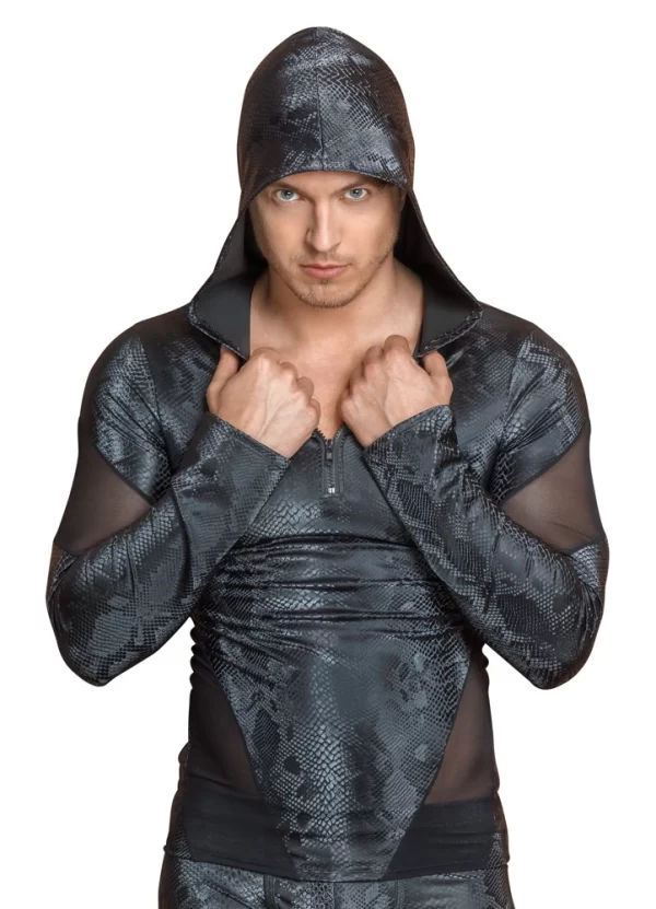 NEK Menâ€™s Long Sleeve Hooded Shirt Snake Pattern S Black
