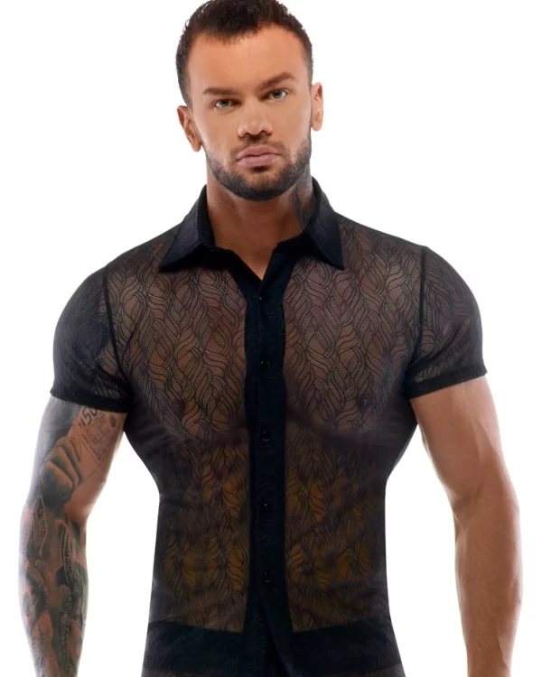 Svenjoyment Lace Shirt S Black Semi-Transparent Stretch Classic Fit