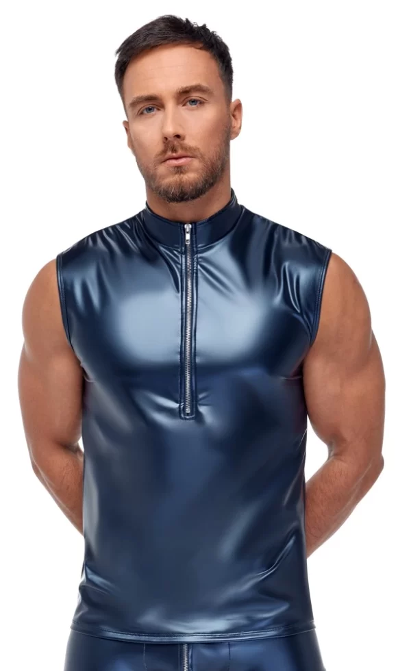 NEK Men's Shirt Blue S Metallic Matte Sleeveless Comfort Fit