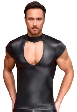 NEK Black Short Sleeve Shirt S Matte Look with V-Cut & Ring Detail