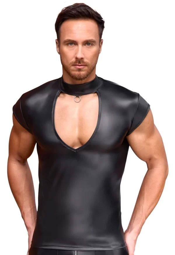 NEK Black Short Sleeve Shirt S Matte Look with V-Cut & Ring Detail
