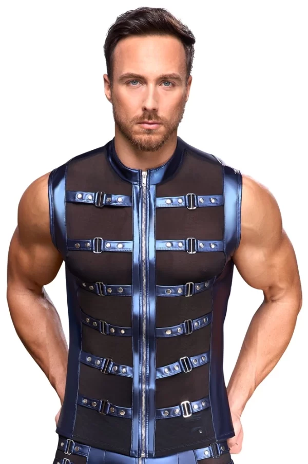 NEK Shirt Metallic Blue Strap Design with Powernet Inserts Size S